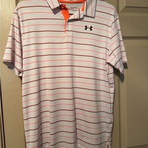Under Armour Lightweight Polo Shirt Boys XL (YXL) Golf White Orange Gray Stripe